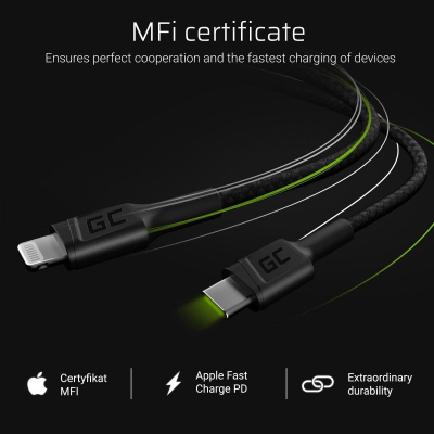 Kabllo USB Green Cell GC, USB-C - Lightning 100 cm me Power Delivery