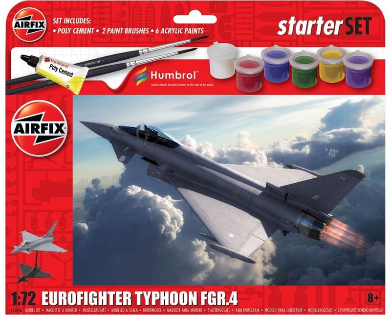 Set modeli plastik Airfix Eurofighter Typhoon FGR.4, Starter Set, shkalla 1:72, gri