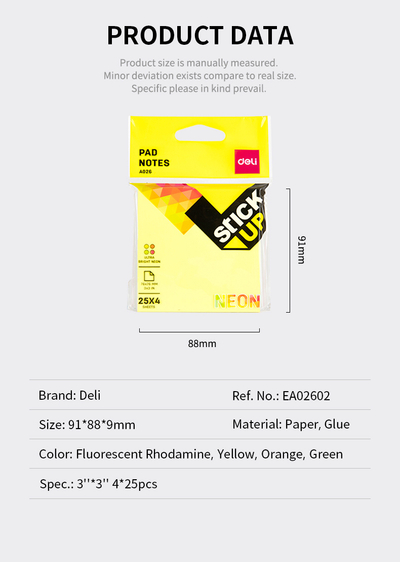 Postit DELI 76x76 100fl neon mix a02602 1/12