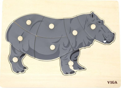 Puzzle druri Montessori Viga Toys Hippopotamus, me kunja, 8 pjesë, shumëngjyrësh
