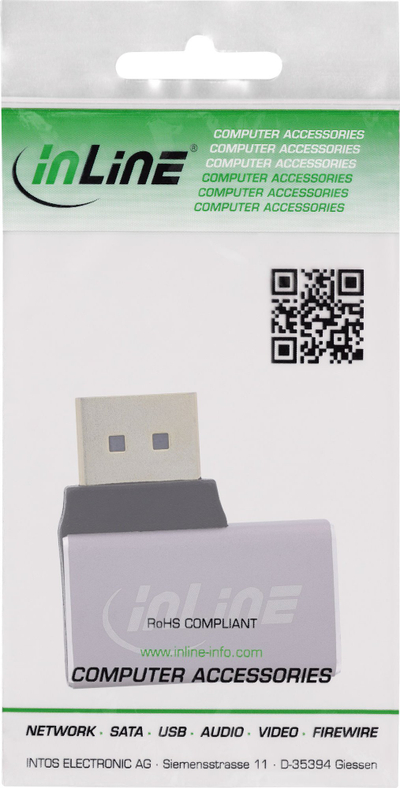 Adapter DisplayPort InLine 1.4, prizë edhe fole, kënd 90°, 8K UHD