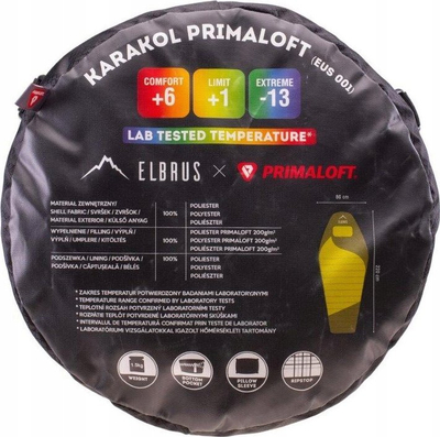 Thes fjetjeje Elbrus Karakol Primaloft, model mumie, komfort +6°C, i verdhë