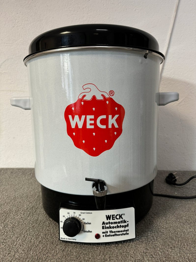 Диспенсер за топли пијалоци Weck Automatik Einkochtopf, со термостат, со цедалка, бела крем и црна