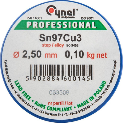 Set saldimi Cynel Sn97Cu3, tel 2.5 mm 100 g, fluks 100 g, blu