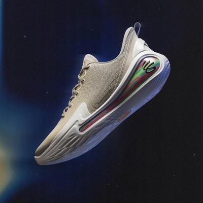 Këpucë basketbolli Under Armour Curry 12 Saturn Rings, mesh i frymëmarrjeshëm, shollë UA Flow, të bardha bezhë