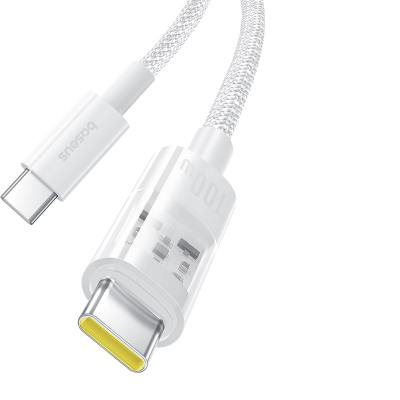 Кабел Baseus Transparent USB C во USB C, 100W PD, брзо полнење, проѕирен
