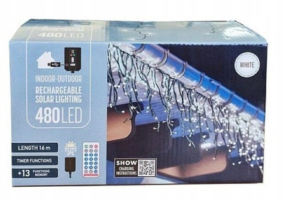Drita festive akull Koopman, 480 LED, solare, me telekomandë, 18.6 m, e bardhë e ftohtë