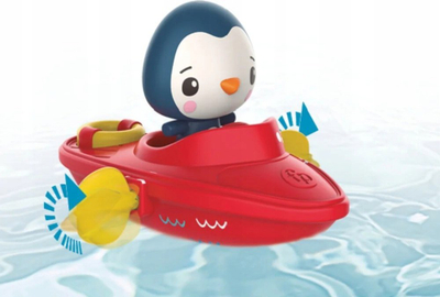 Lodër për banjo Fisher-Price Wind Up Bath Boat, me pinguin, 12m+, e kuqe