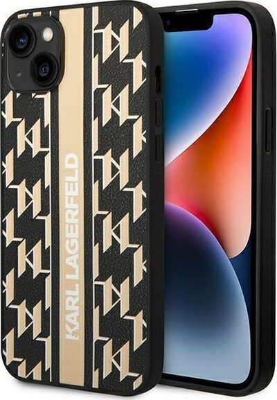 Kapak telefoni Karl Lagerfeld Monogram Stripe për iPhone 14 Plus 6.7", hardcase, kafe
