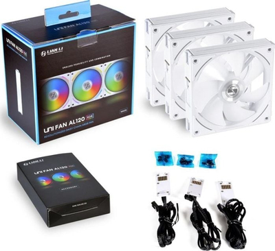 Ventilatorë PC Lian Li UNI FAN AL120, 120mm, RGB, të bardhë, set me 3 copë