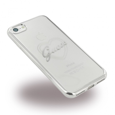 Заштитна маска за телефон Guess Soft Cover Signature Heart, за iPhone 8 7 6s 6, сребрена