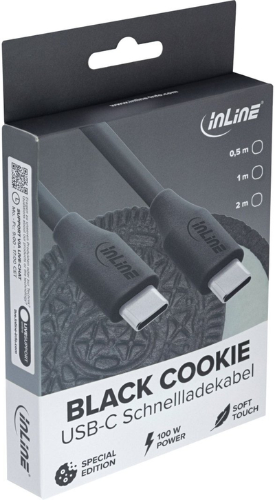 Kabllo USB InLine Black Cookie USB-C në USB-C, 0.5m, 100W, i zi