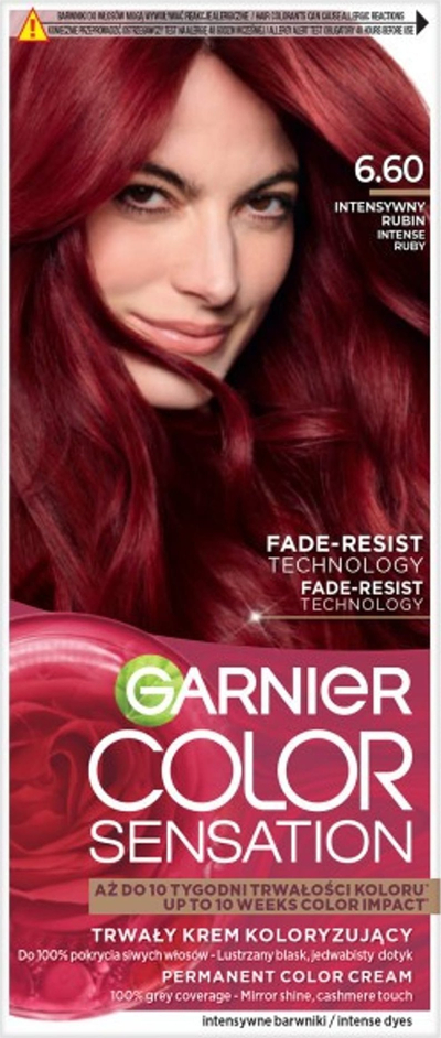 Ngjyrë flokësh Garnier Color Sensation 6.60 Intense Ruby, krem boje, e kuqe rubin