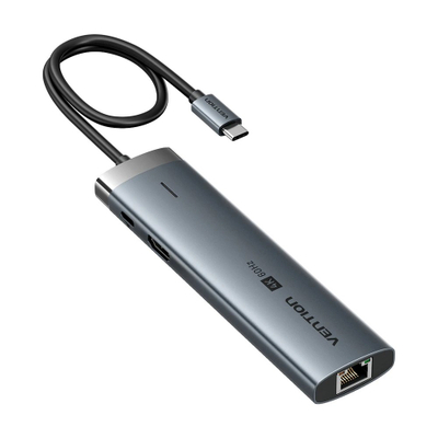 Dok USB C Vention 8 in 1, HDMI 4K, RJ45, gri