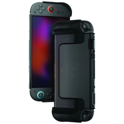 Mbrojtëse konzole Uniq Bytearmor për Nintendo Switch 2, ergonomike, me këmbë mbajtëse, e zezë