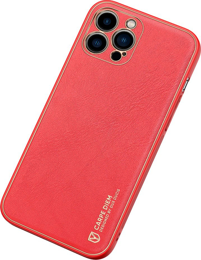 Kapak telefoni Dux Ducis Yolo për iPhone 13 Pro Max, lëkurë eko, shkon me karikim wireless, i kuq