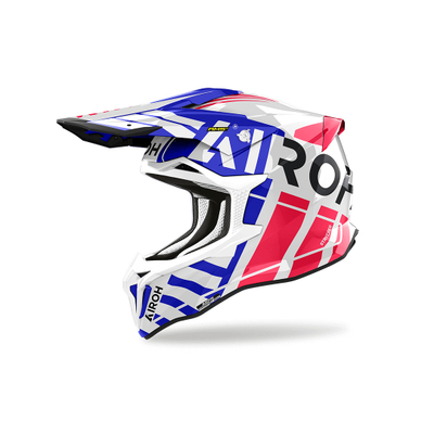 Helmeta motocross Airoh Strycker Brave, HPC, AMS2, e bardhë blu e kuqe, XL