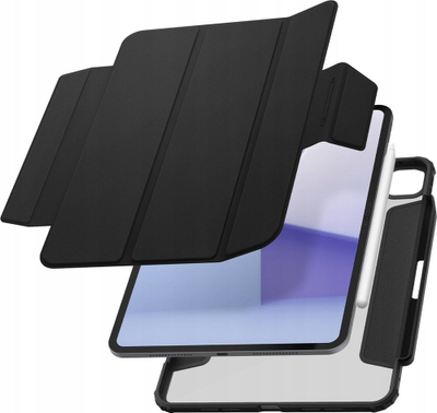 Kapak Spigen Air Skin Pro për iPad Pro 11" M4 2024, kapak magnetik që hiqet, pjesa mbrapa transparente, vend për Pencil, ngjyrë e zezë