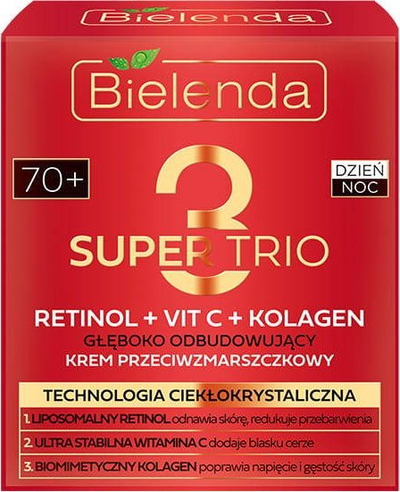 Kрем за лице Bielenda Super Trio Retinol Vit C Kollagen 70+, ден и ноќ, 50 ml