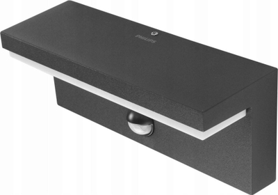Llambë murale e jashtme Philips Bustan, LED 9W, me sensor lëvizjeje, antracit