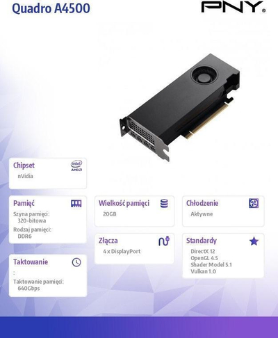 Kartë grafike PNY NVIDIA RTX A4500, 20GB GDDR6, profesionale, e zezë