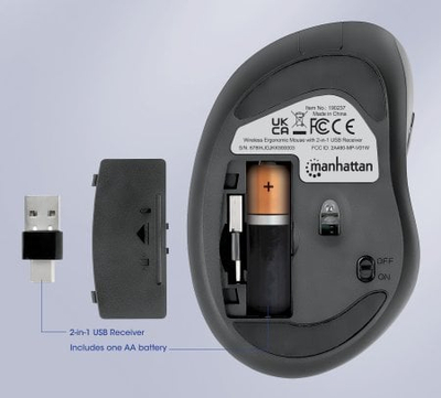 Mouse pa kabllo Manhattan Ergonomic, optik 1600dpi, 6 butona, i zi