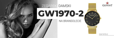 Orë dore për goca Giewont GW1970-2, kuarc, çelik inox, e artë edhe e zezë