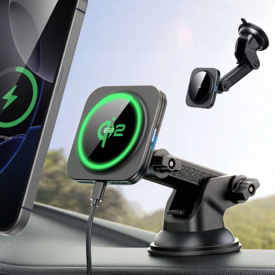 Mbajtëse telefoni për makinë ESR Halolock magnetike MagSafe Qi2, karikim wireless 15W, e zezë