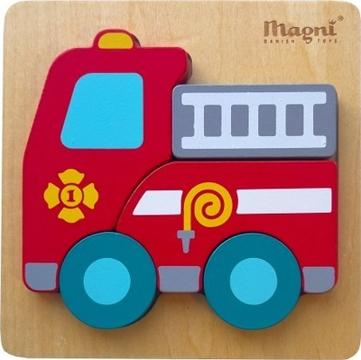 Puzzle druri Magni Fire Truck, me figura zjarrfiksa, shumëngjyrësh
