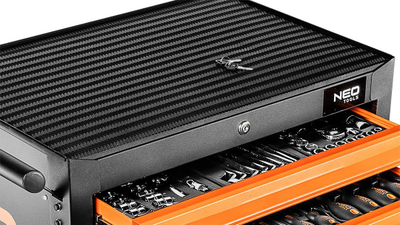 Karrocë me vegla NEO Tools 84-221-9, 6 sirtarë, 149 vegla, portokalli