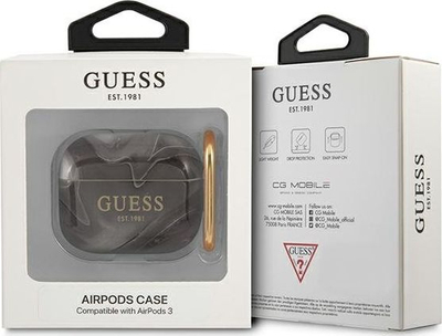 Заштитна навлака Guess GUA3UNMK Marble Collection за AirPods 3, TPU, темно сива