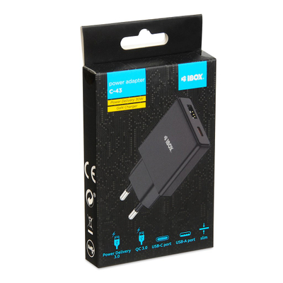 Karikues muri IBOX C-43 Slim GaN, PD 30W, USB-C, i zi