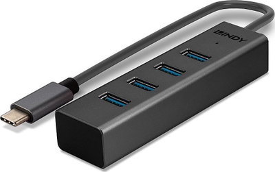 USB разводник Lindy USB 3.2 Тип C, 4 порти, сива