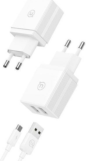 Karikues muri Usams Slim Series Combi, 2x USB, me kabllo, i bardhë