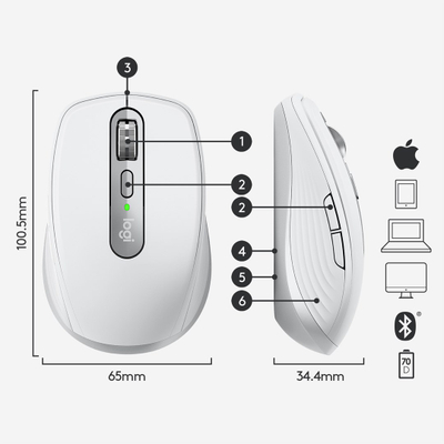 Maus Logitech MX Anywhere 3, Bluetooth, i hirtë