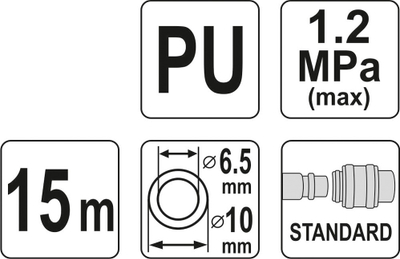 Zorrë spirale pneumatike Yato YT-24206, 6.5mm, 15m, portokalli