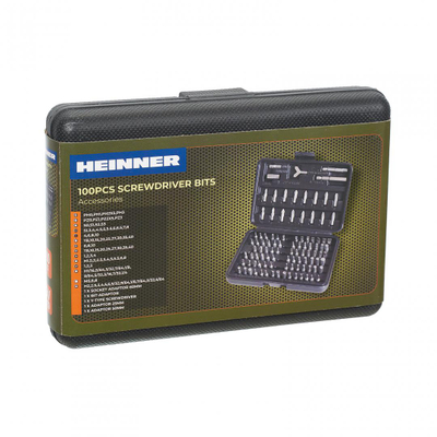 Set bitash Heinner Tool Set, 100 copë CR-V, me adaptorë