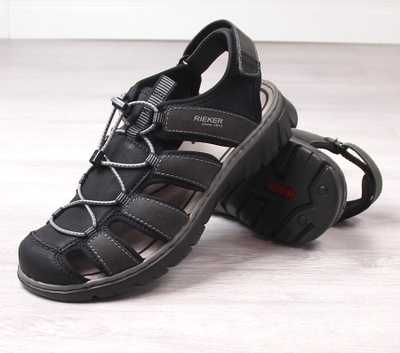 Sandale burrash të mbyllme Rieker M26770, taban 3cm, imitim lëkure, ngjyrë e zezë