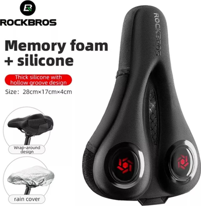Mbulesë sele biçiklete Rockbros LF044R, xhel silikoni edhe memory foam, me mbulesë shiu, e zezë
