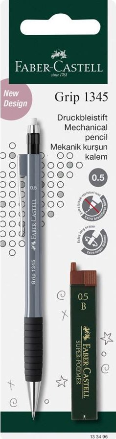Laps mekanik Faber-Castell Grip 1345, trup i rehatshem, me fshirese, gri