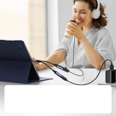 Adapter audio Joyroom 2 me 1, USB‑C në dy USB‑C, 60W, gri e errët