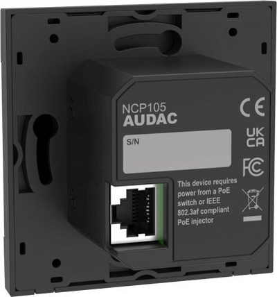 Panel rrjeti universal Audac NCP105/B, PoE, për mur, ngjyrë e zezë