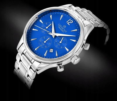 Ora burrash Giewont GW6310-B3, chronograph, xham safir, argjendt me ciferblat blu