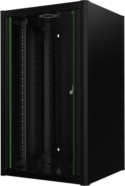 Kabinet rack muri Lanview RWM20U56BL, 20U, me derë xhami, i zi