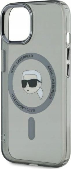 Mbulesë telefoni Karl Lagerfeld IML Karl Head Metal Frame MagSafe, për iPhone 15, plastike, e zezë