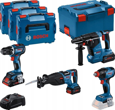 Set veglash pa kabllo Bosch Combo Kit 18V, 4 vegla, 3 bateri