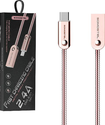 Kabllo USB Type C Somostel SMS B01, 2.4A, 1m, metalik, rozë