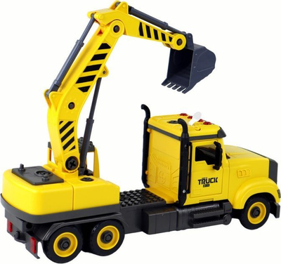 Lodër kamion vinç Leantoys Assembly One, me kaçavidë për montim, ngjyrë e verdhë