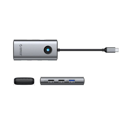 Hub USB C Orico PW11 5P, 3x USB A, HDMI 4K, gri argjendtë