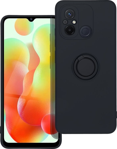 Kapak telefoni Forcell Ring për Xiaomi Redmi 12C, silikon, me këmbëz mbajtëse, i zi